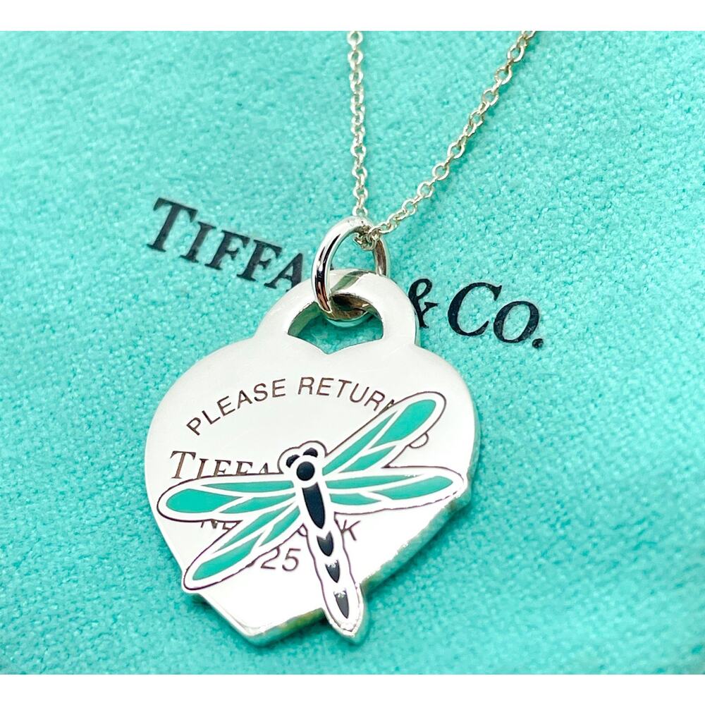 RARE Tiffany & Co. Return to Tiffany Dragonfly Heart Pendant Necklace 16-18" - Picture 9 of 13